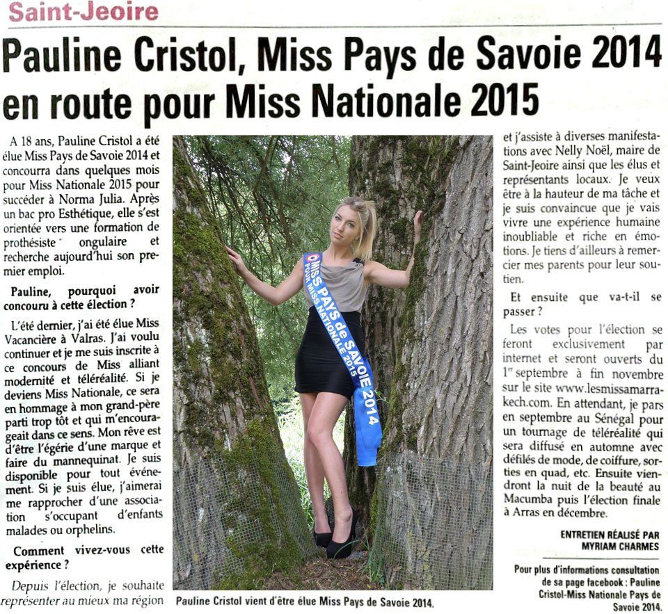 Pauline CRISTOL : Miss Pays de Savoie 2014